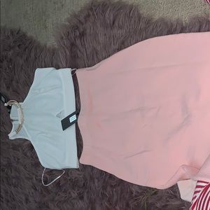 High blush skirt with its crop white crop top